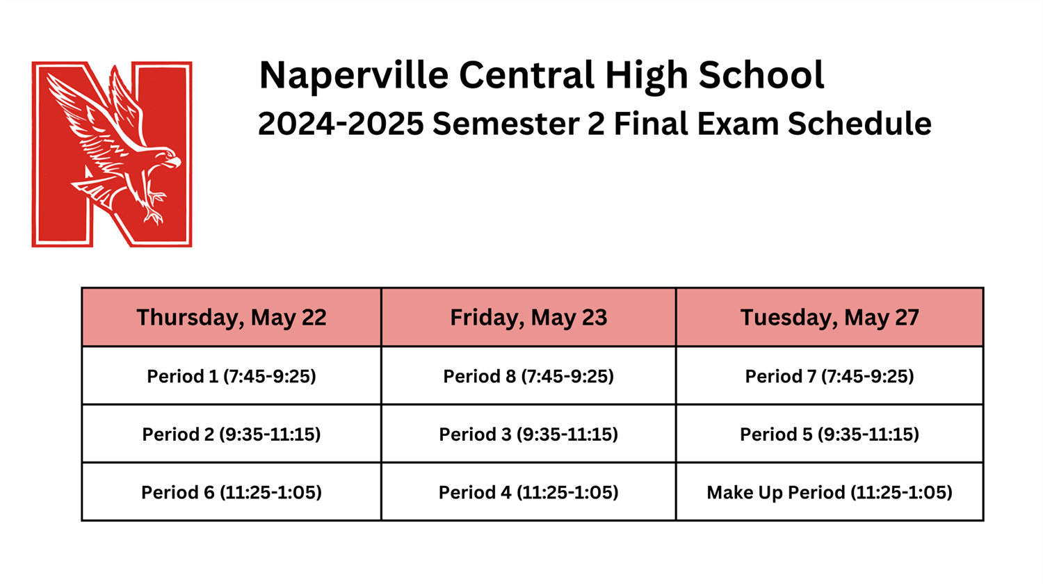  2024-25 Semester 2 Final Exam schedule
